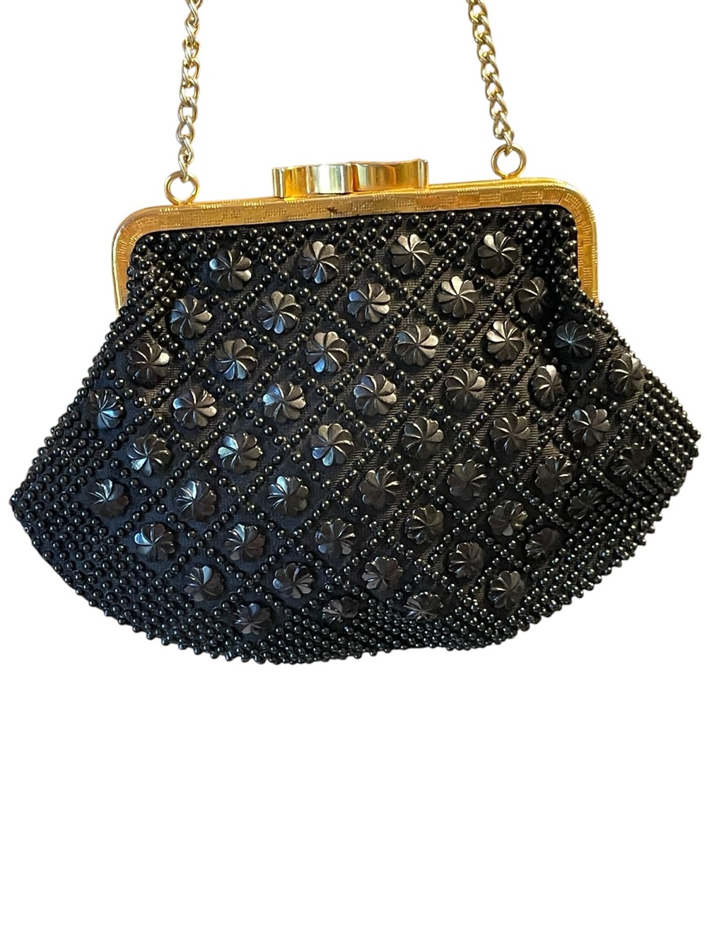 1950’s Handmade in Hong Kong Black Beaded Kiss-Lock Clutch Purse - Picture 6 of 12